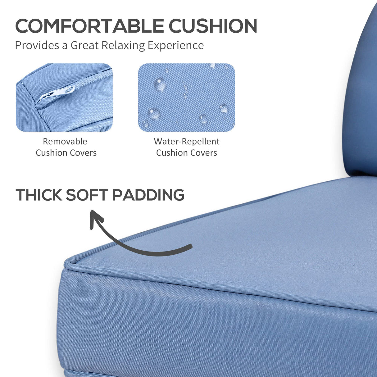 Outsunny 5 Pieces Rattan Wicker Lounge Chair Outdoor Patio Conversation Set with 2 Cushioned Chairs, 2 Ottomans and Tempered Glass Top Coffee Table, Blue Outsunny