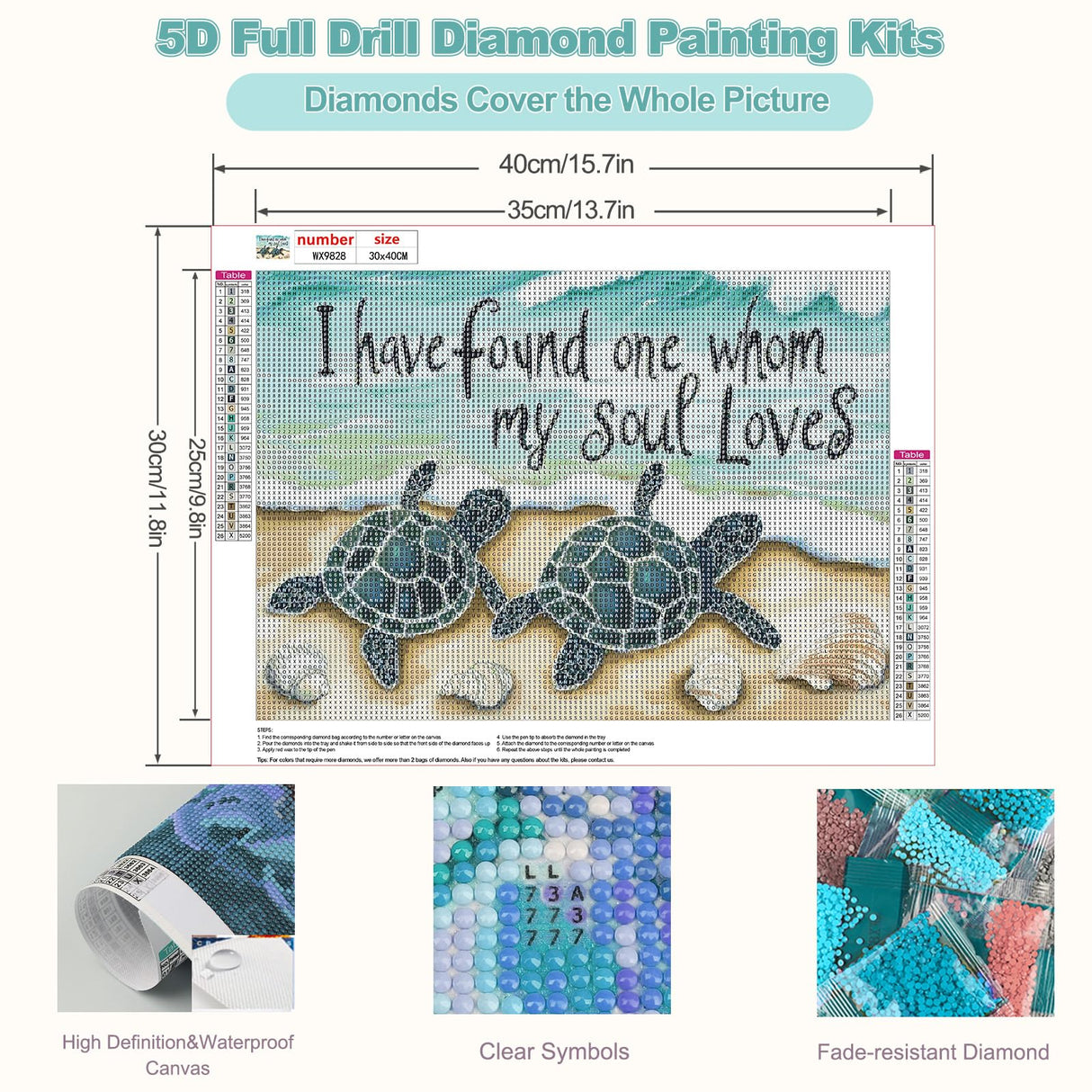 CEOVR Diamond Painting Kits, Sea Turtle Diamond Art Dots for Adults Beginners, 5D Full Drill DIY Crystal Gem Art, Adult Crafts Kits Arts and Crafts, Wall Decor for Home Office 12x16inch CEOVR
