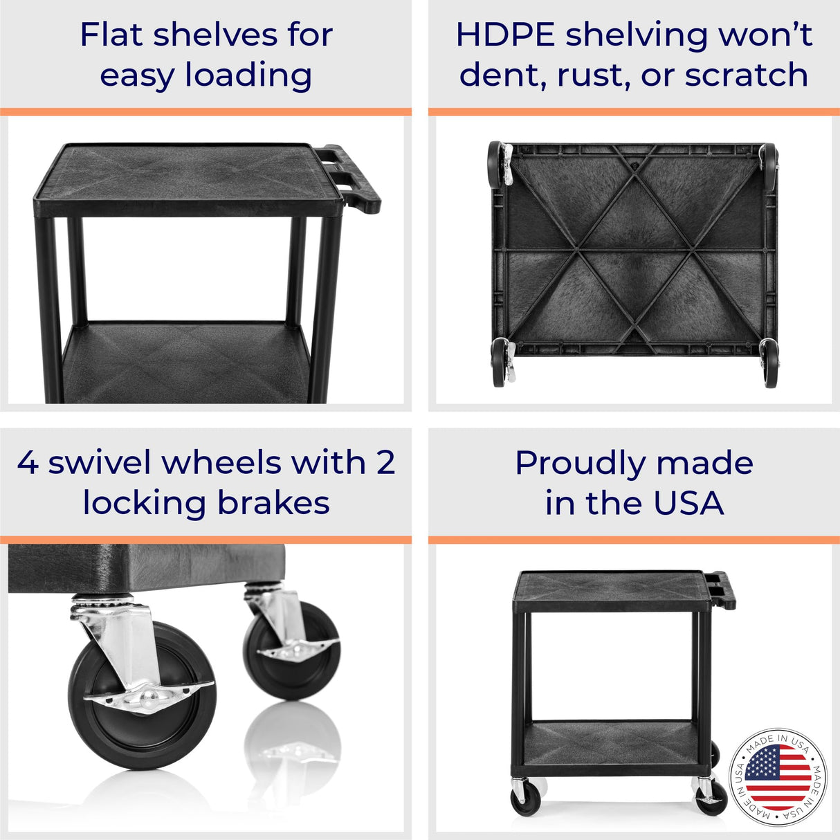 Line Leader Plastic AV Cart with Keyboard Tray and Locking Metal Cabinet, Heavy Duty Mobile Workstation with 4 Rolling Casters, 2 Locking Brakes, Heavy Duty, Holds up to 75 lbs (42 Inch w Cabinet) Stand Steady