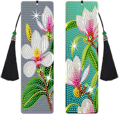 NUFTVI 2 PCS Diamond Art Bookmarks Magnolia, DIY Acrylic Diamond Painting Bookmarks Kits for Adult Reader and Crafts Lovers
