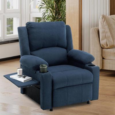 Power Recliner Chair Nursery Reclining Sofa Chair for Adults, Upholstered Heating Point Massage Theater Seating Single Sofa with Side Pockets Sidetable for Living Room-Blue