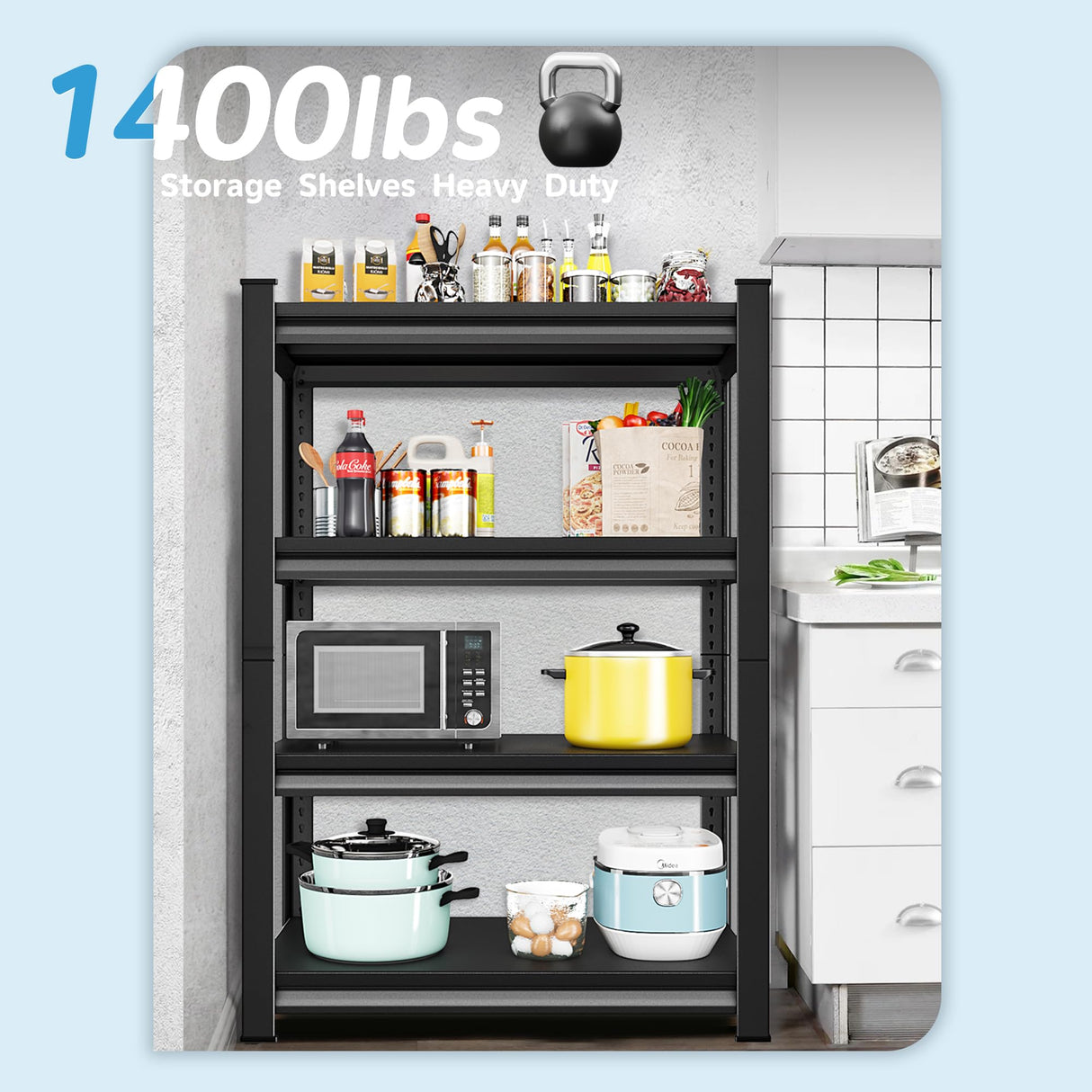 SUPPNEED 1400LBS Garage Storage Shelves Heavy Duty, 35" W x 16" D x 66" H,4-Tier Garage Shelving Heavy Duty, Industrial Metal Shelving Units for Basement,Fish Tank,Black SUPPNEED