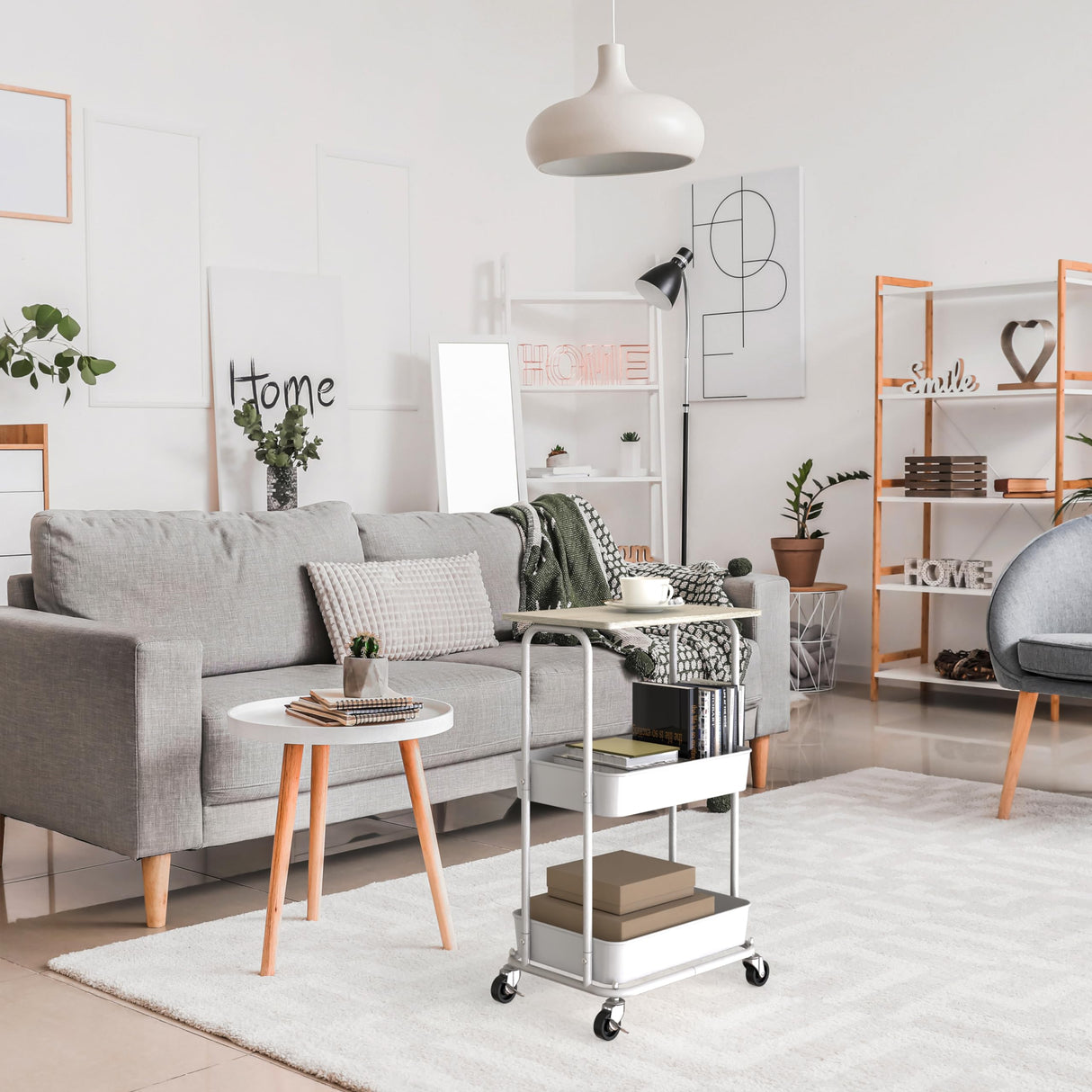 Simple Houseware 2-Tier Rolling Utility Cart with Top Board, Maple Simple Houseware