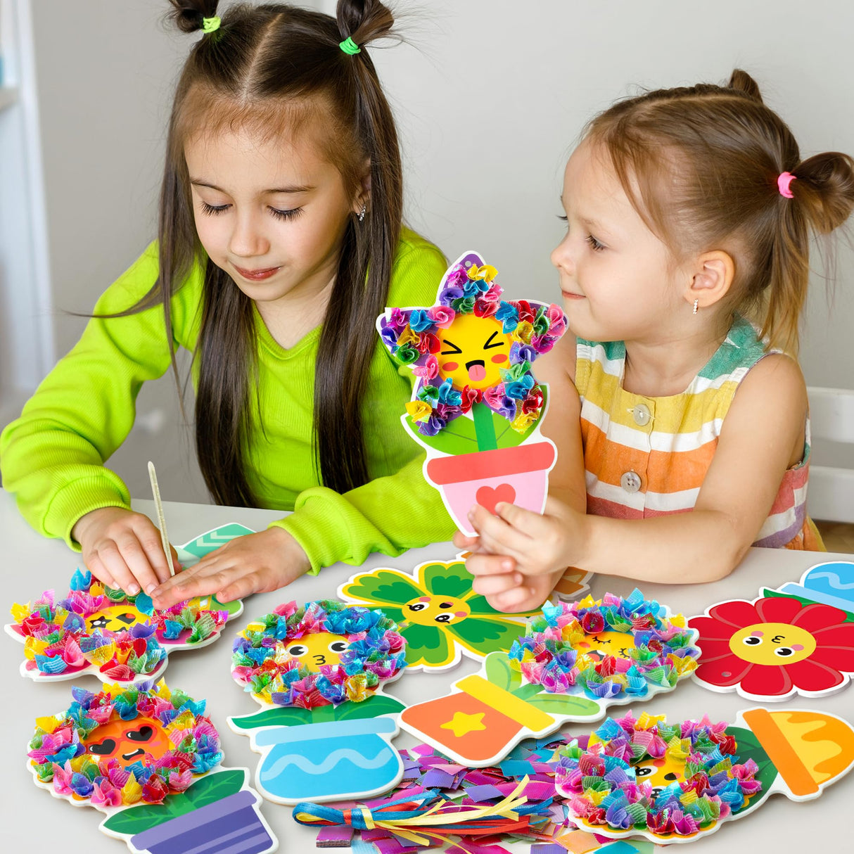 3sscha 12 Packs Spring Flower Poking Craft Kit - Mother's Day Creative DIY Foam Flower Pot Poke Fabric Art Set Make Your Own Card Party Decoration Gift School Classroom Rewards Activity Supplies 3sscha