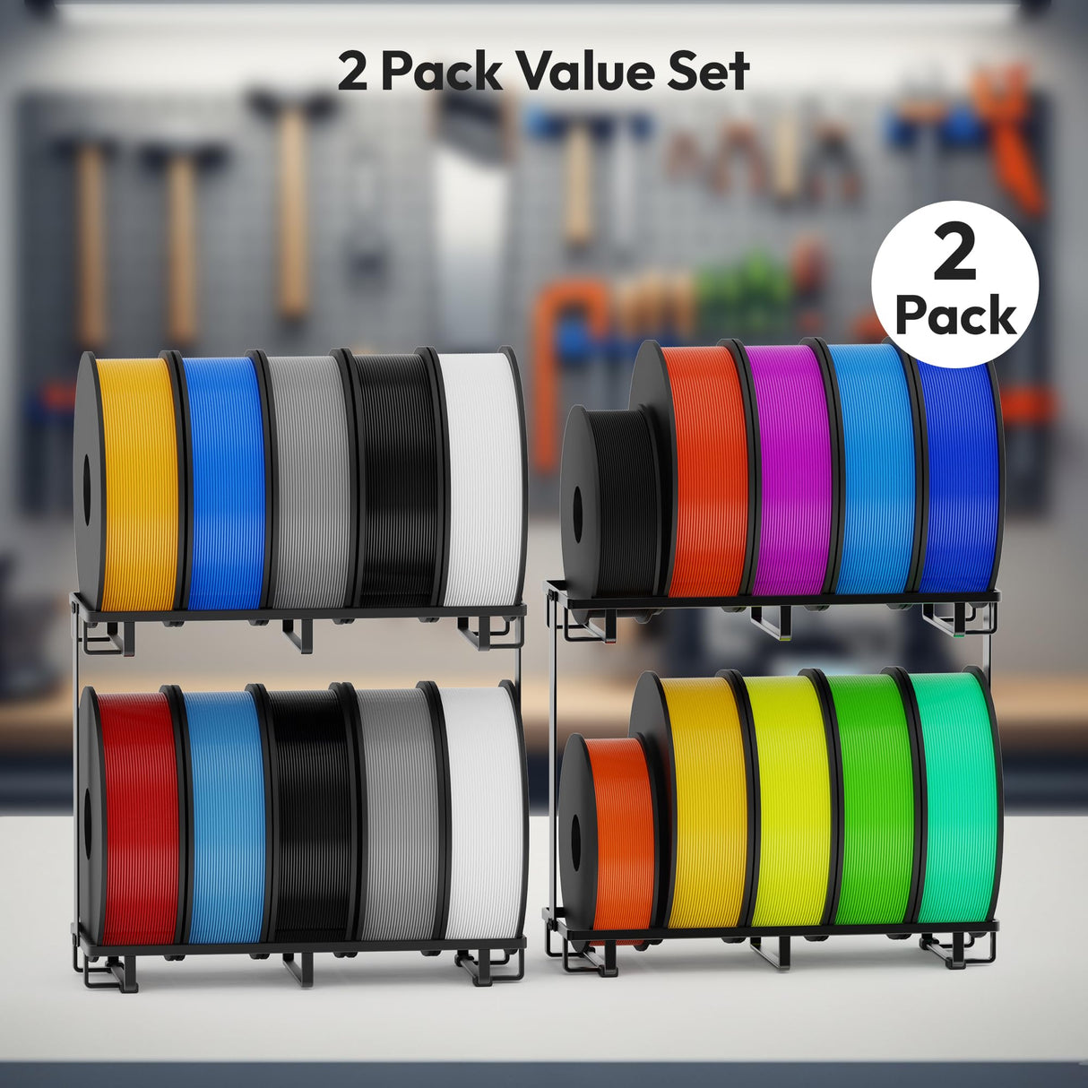 Sunnacate 2 Pack Desktop Filament Storage Rack, Metal Rolling Spool Holder Organizer, Heavy Duty 3D Printing Filament Spools Holder Shelf for PLA/ABS/TPU Filaments, Tabletop Organizer for Home Office Sunnacate