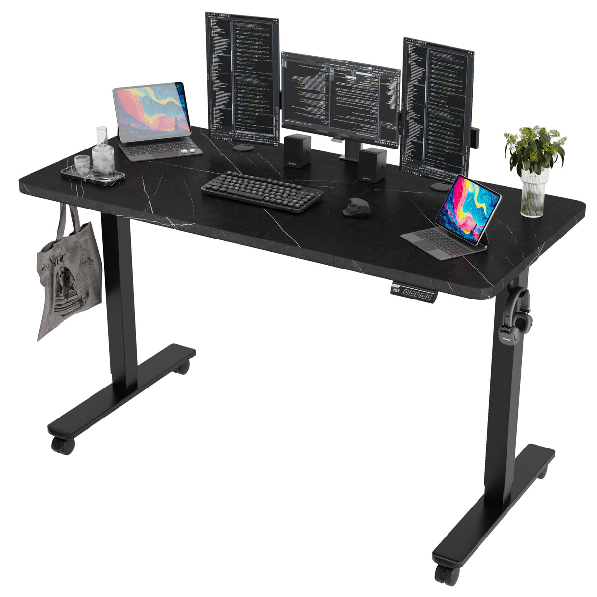Monomi Height Adjustable Electric Standing Desk, 55 x 24 Inches Stand up Desk, Sit Stand Home Office Computer Desk(Black Frame+Marble Black Top) Monomi