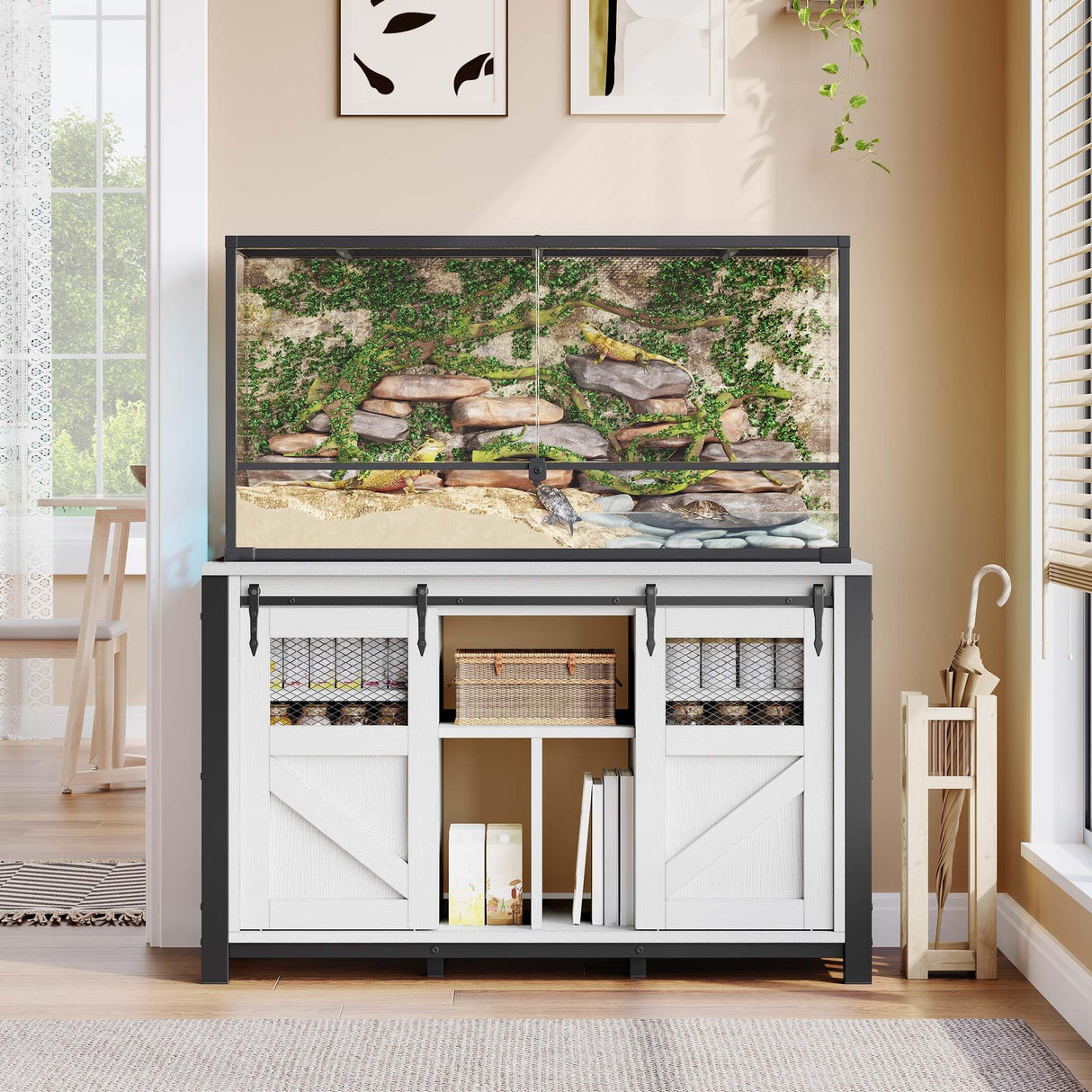 YITAHOME 120 Gallon Reptile Tank Stand with Power Outlets, Heavy Duty Large Reptile Tank Stand with Barn Door, Reptile Tank Turtle Terrariums Table for Accessories Storage,1100LBS Capacity YITAHOME