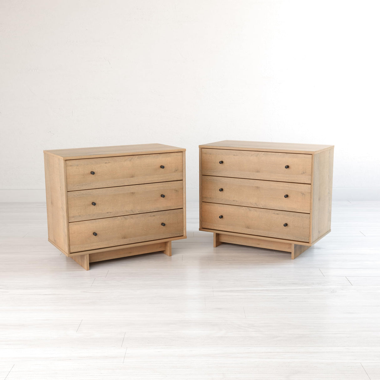 Prepac Finnley 3-Drawer Nightstand in Natural Oak, Extra-Wide Bedside Tables with Storage, Set of 2, Modern End Tables for Home, Bedroom, Living Room, 16" D x 31" W x 26.75" H Prepac