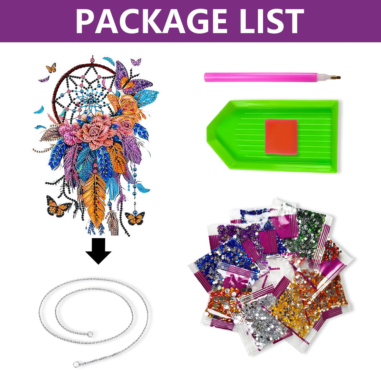 Eiflow DIY Hanging Diamond Art Kit Dreamcatcher, Acrylic Board Diamonds Painting Ornament Pendant Kit Eiflow