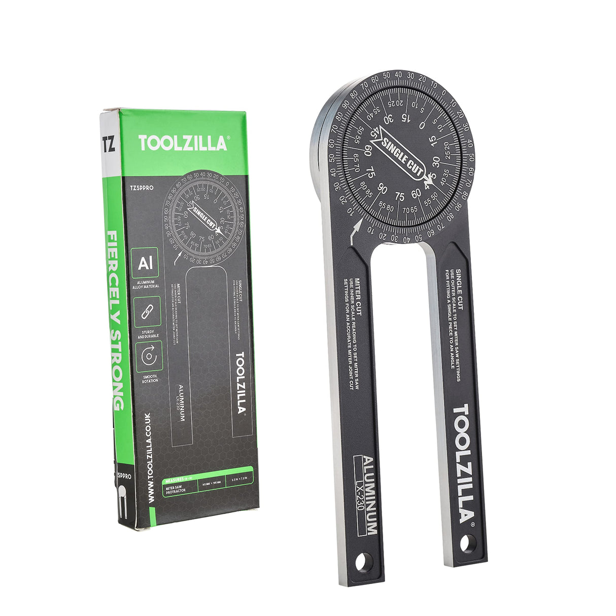 Toolzilla 7-Inch Aluminum Miter Saw Protractor Angle Finder - Measuring Tool with Multiple Scales Features for Woodworking Metalworking and All Building Trade TOOLZILLA