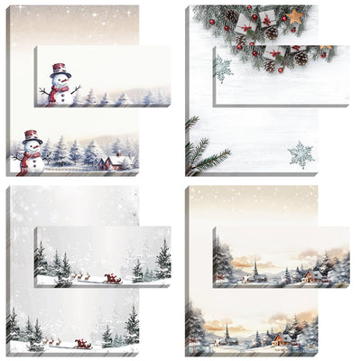 Watersay 50 Sets Christmas Stationery Paper with Envelopes 8.5" x 11" Santa Reindeer Pine Snowman Holiday Letterhead Printer Paper Winter Holiday Envelopes for Writing Letter Greeting Cards Invitation