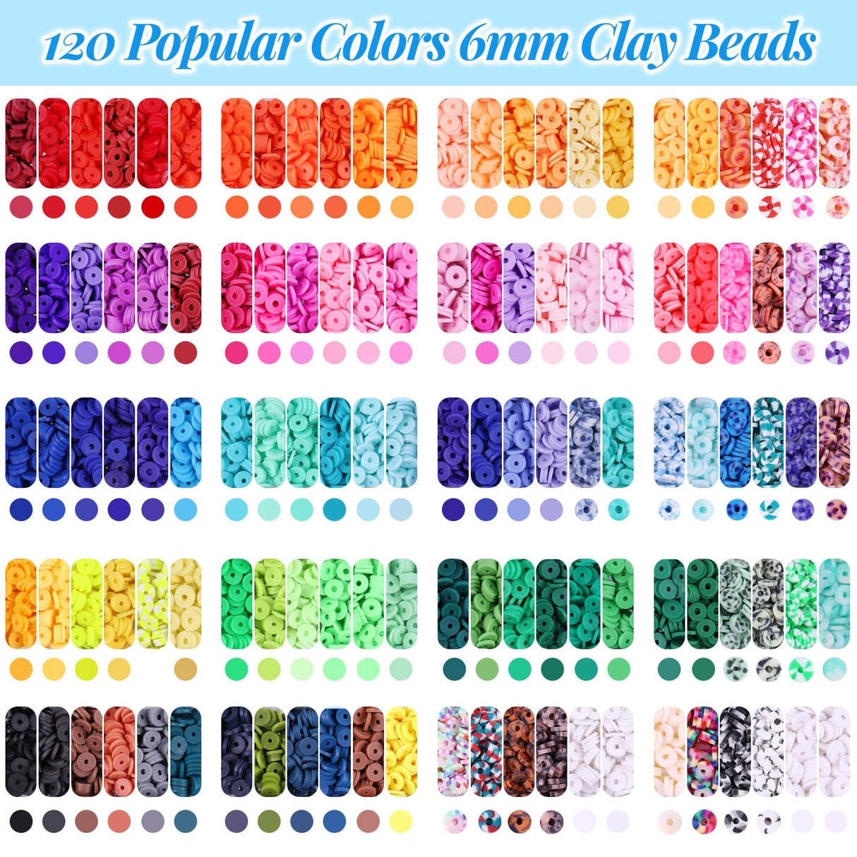 Wuollgess 20,000PCS Clay Beads for Bracelet Making Kit, 120 Colors 6 Boxes Polymer Heishi Beads, Friendship Bracelet Kit for DIY Crafts, Earrings Necklace Jewelry Making Kit for Adults Wuollgess