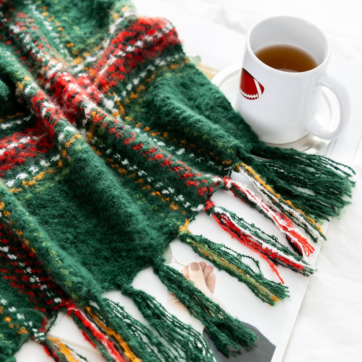 Quinnsus Christmas Throw Blanket | Soft Lightweight Green Plaid Christmas Throw Blankets | Faux Cashmere Checkered Blanket with Tassels for Christmas Home Decoration (50"x60") Quinnsus