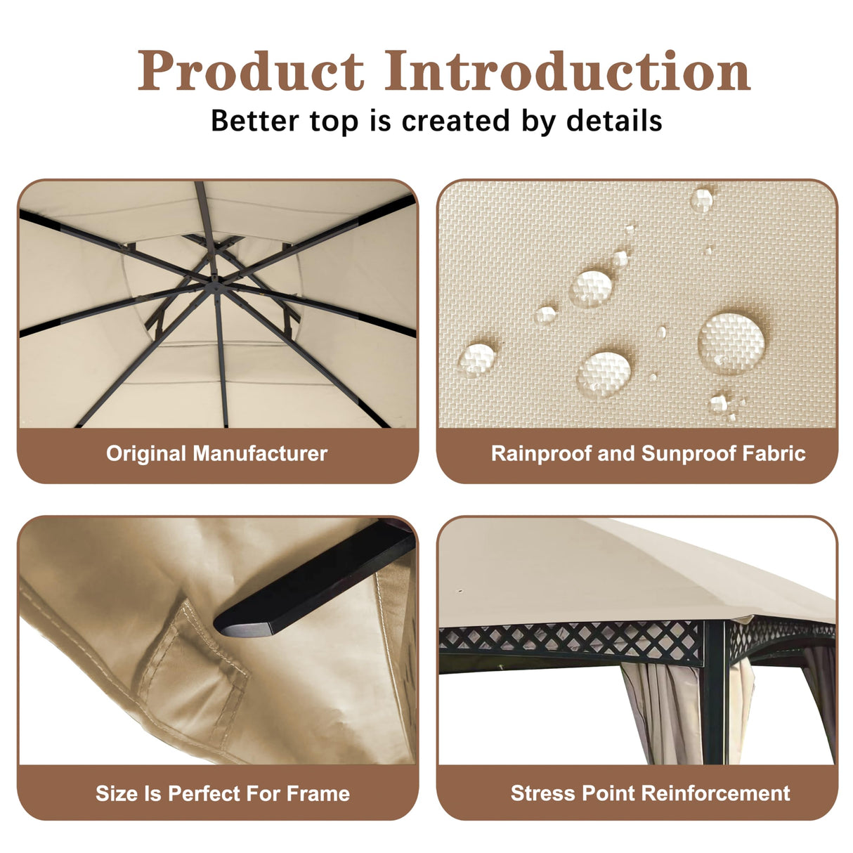 SCOCANOPY Replacement Canopy Cover for Windsor Gazebo L-GZ717PST-C, 810213583,(Light Beige) SCOCANOPY