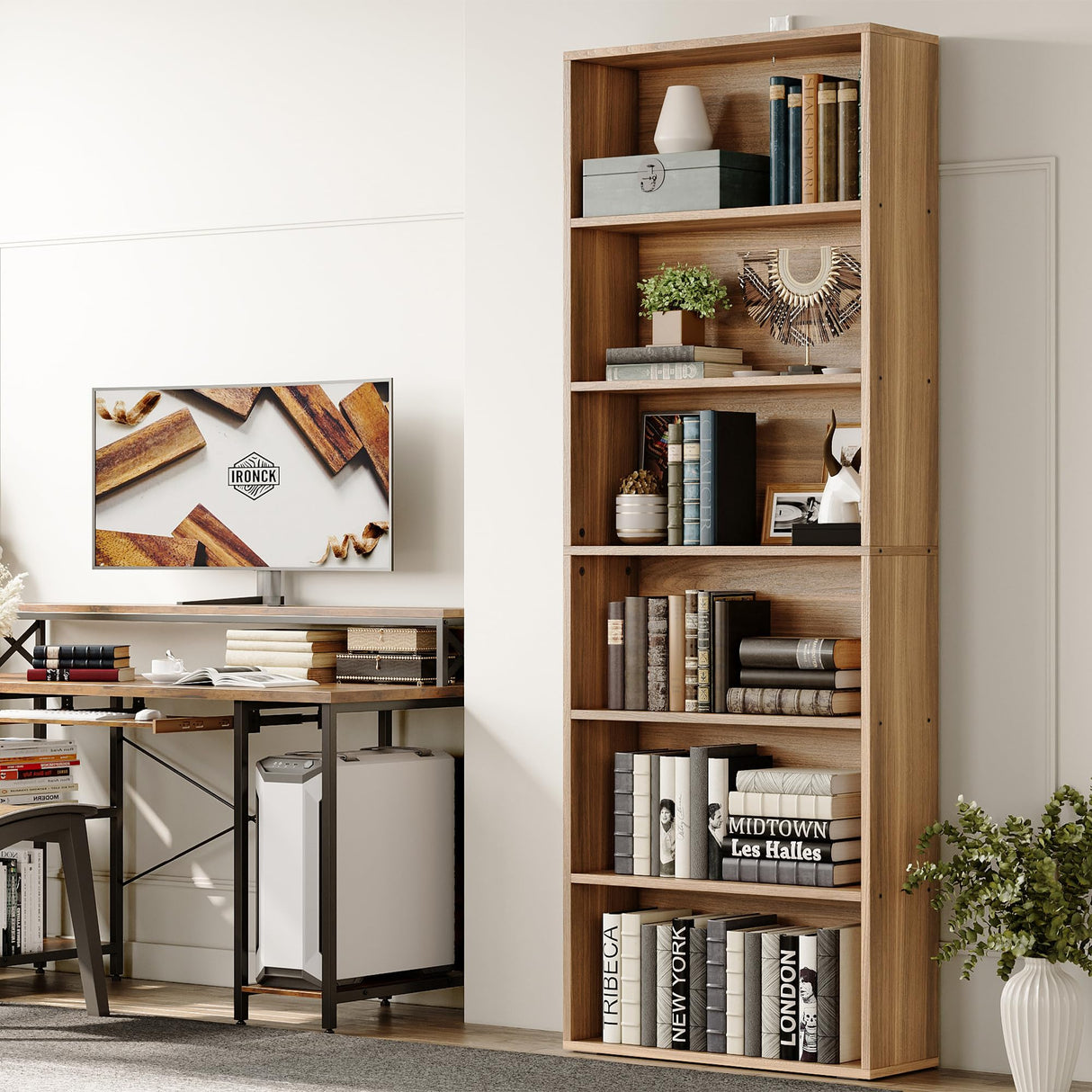 IRONCK Bookshelves and Bookcases Floor Standing 6 Tiers Display Storage Shelves 70 in Tall Bookcase Home Decor Furniture for Home Office, Living Room, Bed Room IRONCK