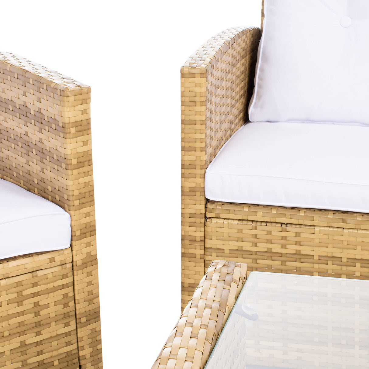 SAFAVIEH Outdoor Collection Vellor Natural/White Cushion 4-Piece Conversation Patio Set PAT7516D Safavieh