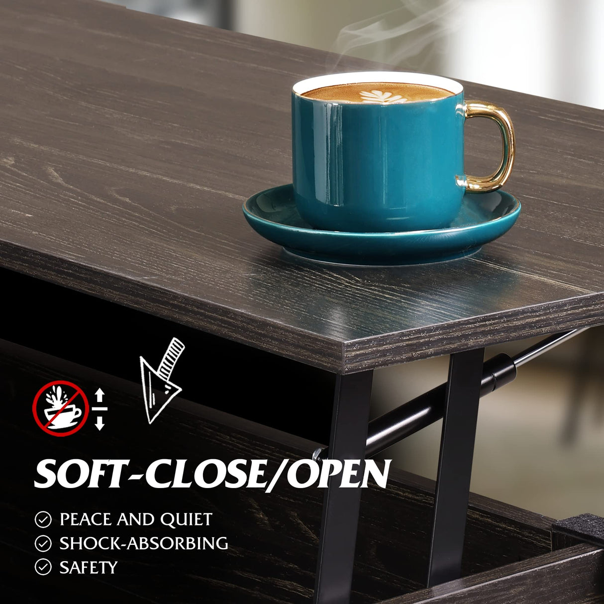 WLIVE Modern Lift Top Coffee Table,Rustic Coffee Table with Storage Shelf and Hidden Compartment,Wood Lift Tabletop for Home Living Room,Black. WLIVE