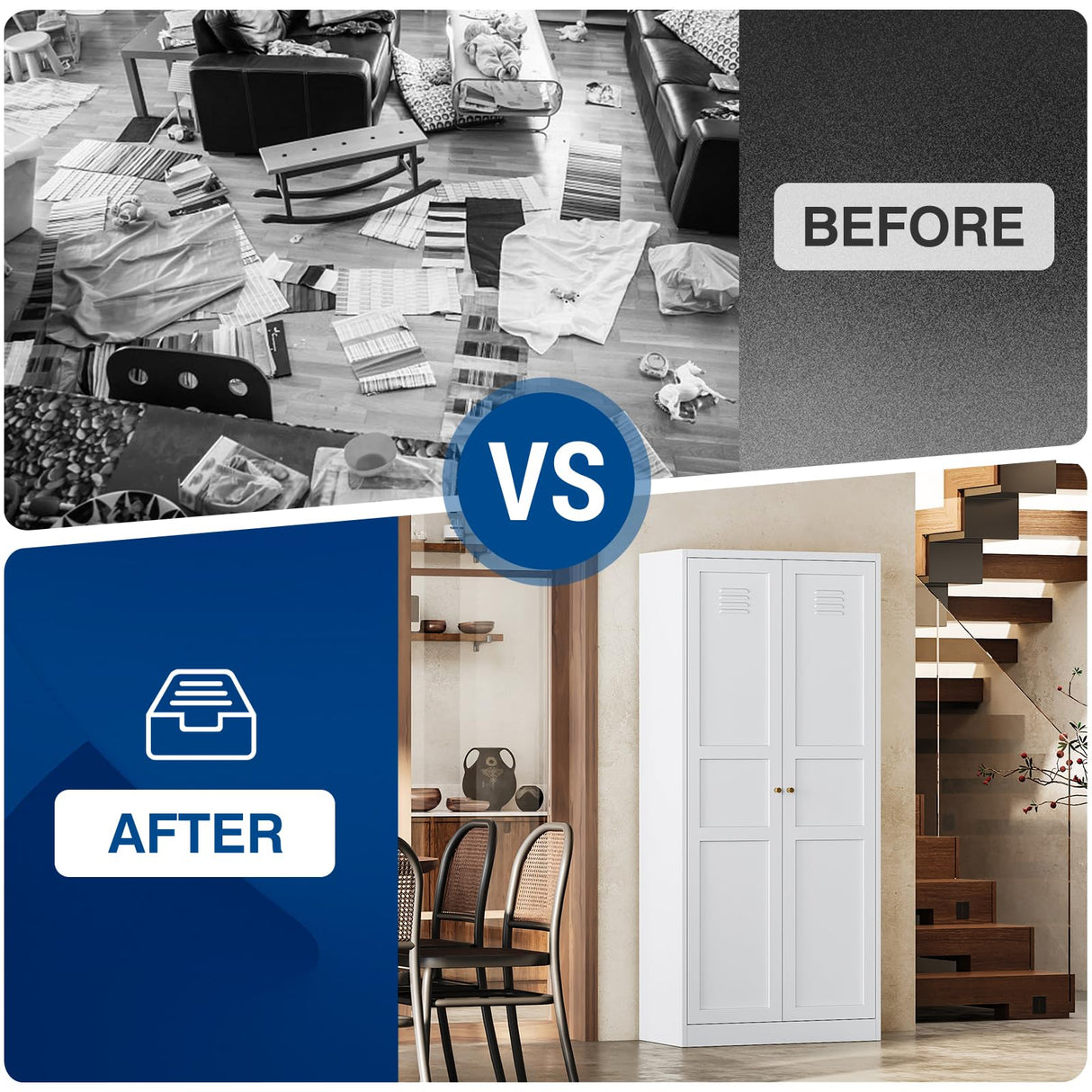 Fesbos Metal Storage Cabinet-71” Tall Steel File Cabinets with Doors and 5 Adjustable Shelves-White Steel Storage Cabinet for Home,Kitchen, School, Office, Garage Fesbos