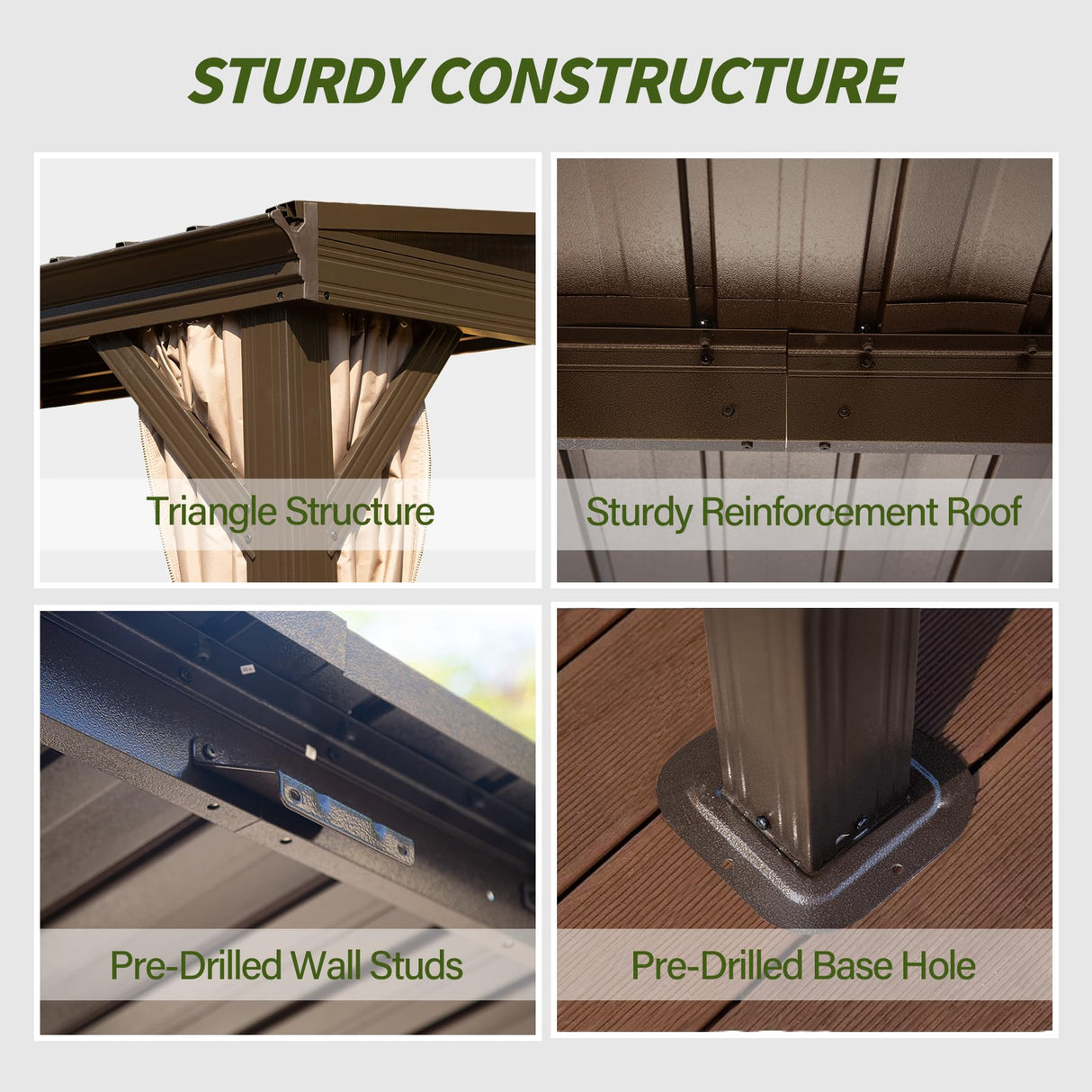 Domi 10x14FT Lean to Gazebo with Gutters, Outdoor Wall Mounted Pergola Hardtop with Galvanized Steel Sloping Roof, Patio Metal Canopy with Curtains and Nettings, Outside Awning for Backyard, Garden domi outdoor living