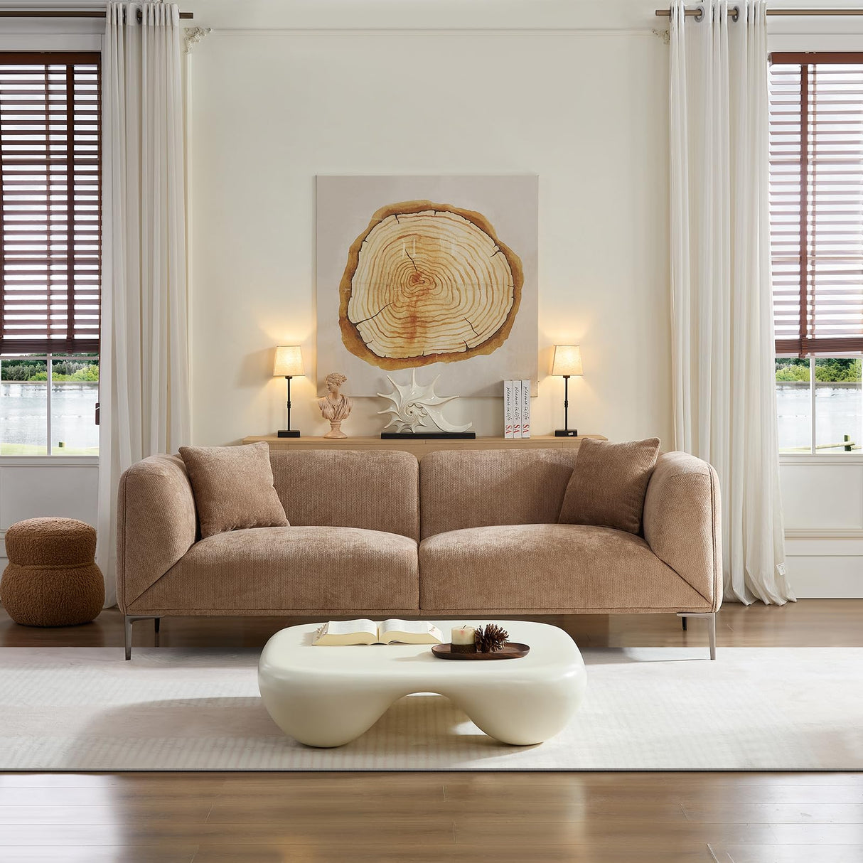 YOPENG 82" Modern Sofa 3-Seater Upholstered Couch with Metal Legs, Luxury Comfy Tuxedo Sofas, Soft Boucle Loveseat Minimalist Curved Couches for Living Room Bedroom Home Office Apartment, Camel YOPENG