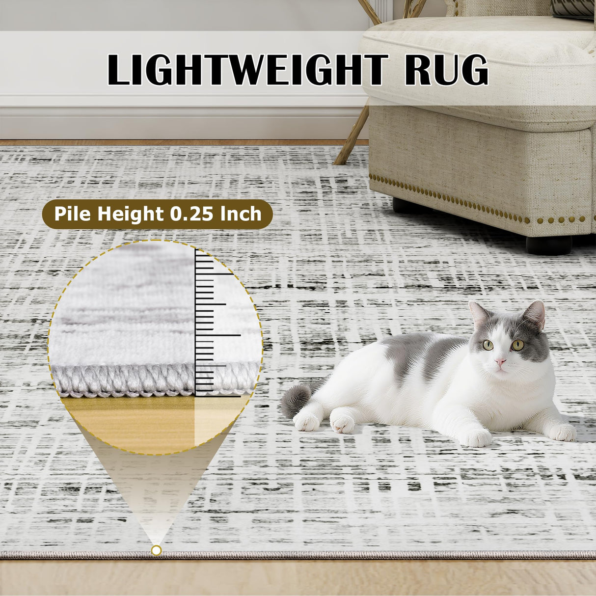 8x10 Area Rugs Washable Rug: Anti-Skid Abstract Modern Living Room Rug Soft Thin Carpets Indoor Floor Non-Shedding Carpet for Bedroom Dining Farmhouse Nursery Home Office (White Gray, 8'x10') Crority