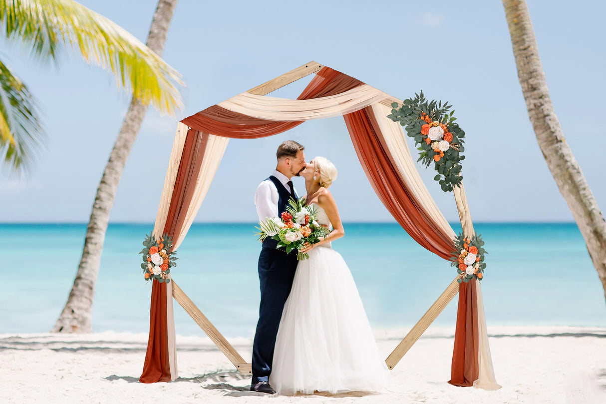 DearHouse 3 Panel Wedding Arch Draping Fabric,29.5" x18Ft Pearl Fabric Drapes for Wedding Sheer Backdrop (Champagne+Terracotta+Caramel) DearHouse