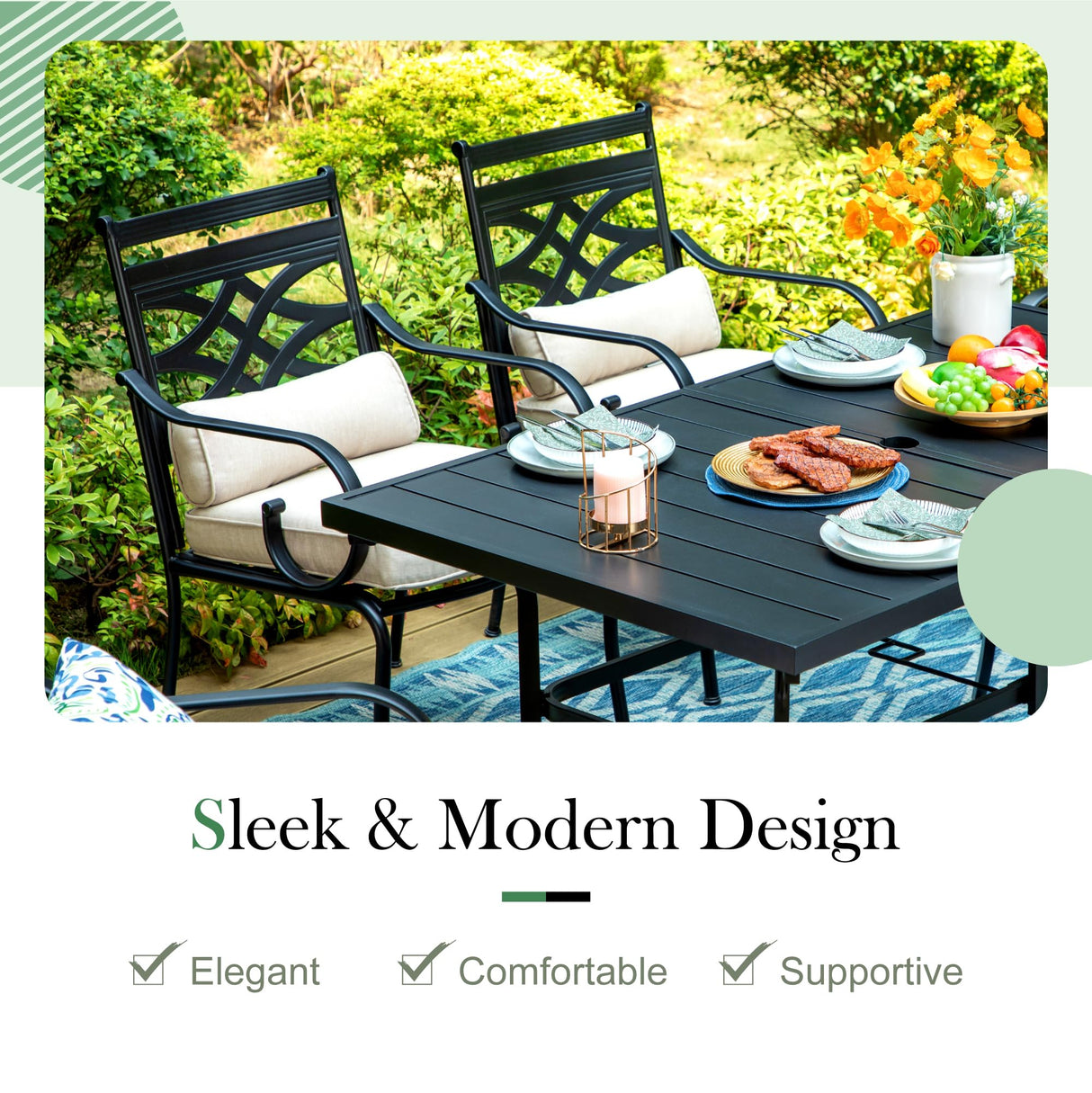 Sophia and William Outdoor Patio Dining Set for 6, Outdoor Table and Chairs, Removable Seat Cushions, 4 Fixed,2 Swivel Chairs, 59" Black Patio Dining Table Sophia & William