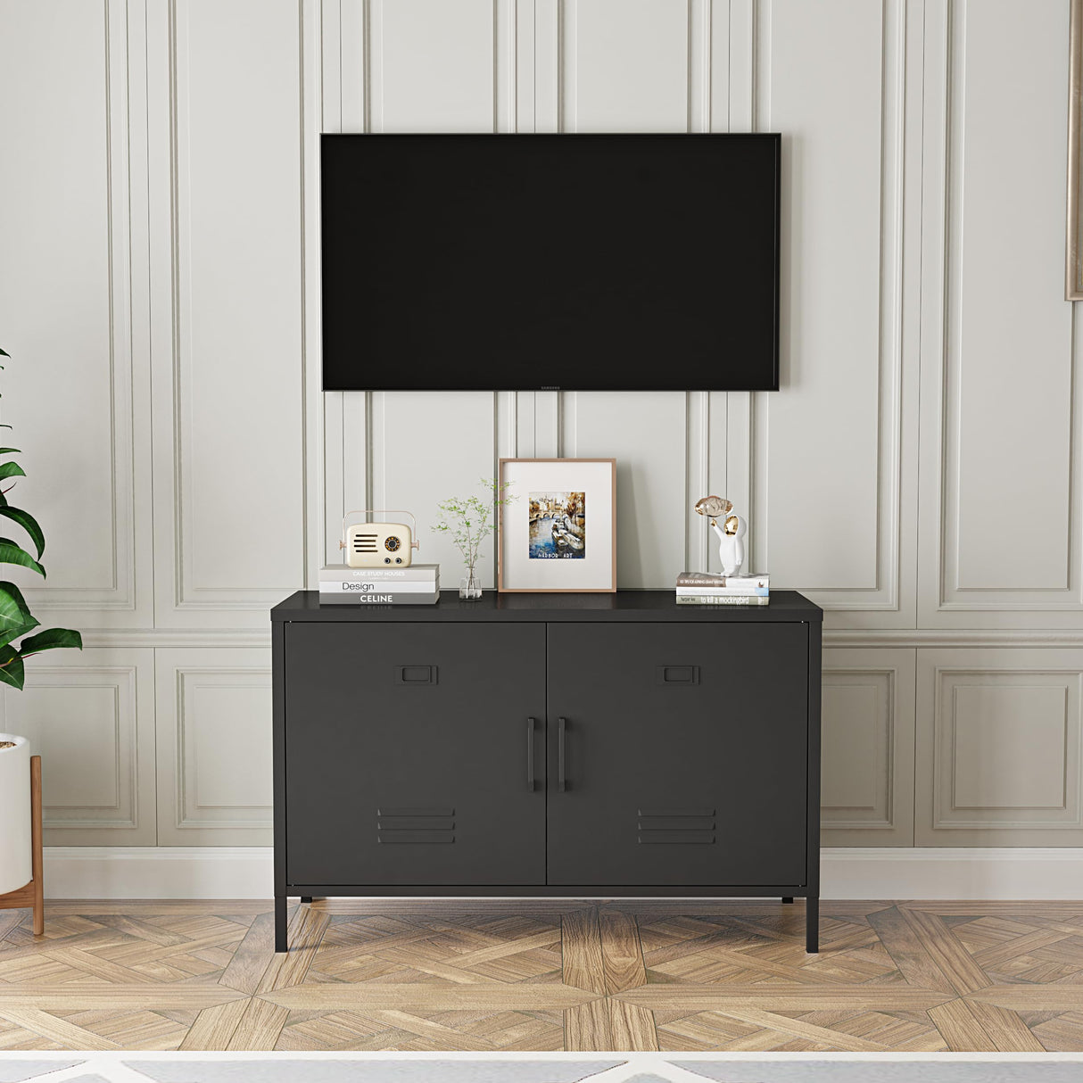 Elitehouse 2 Door Metal Accent Cabinet,Black Metal Storage Cabinet with Adjustable Shelf,2-Tier Office Cabinet,Multipurpose Metal Locker Storage Cabinet for Office Home,Music Studio Elitehouse