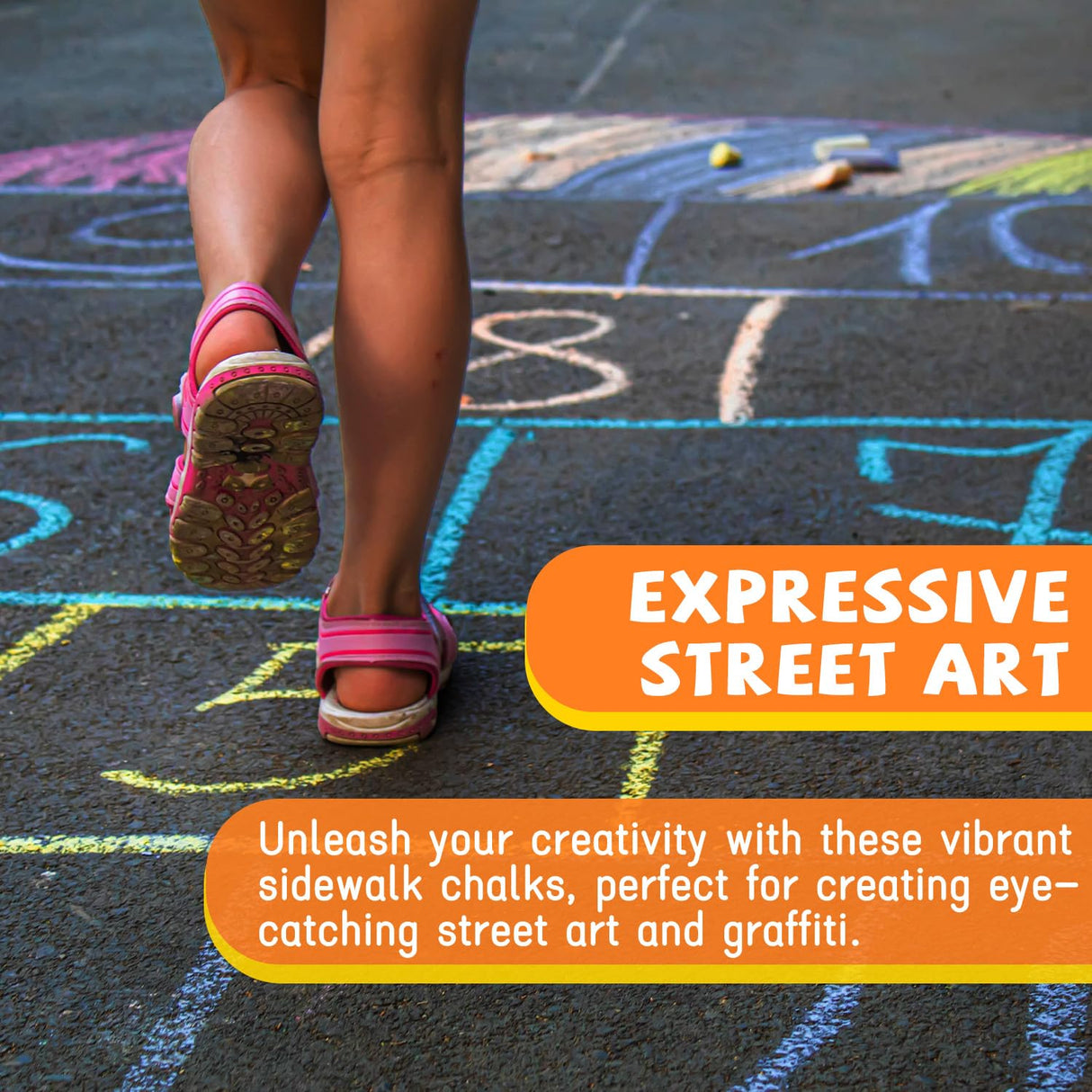 VEESA Sidewalk Chalk for Kids (52 PCS), Washable & Non-Toxic, 10 Colors Jumbo Chalk Bulk for Chalkboard, Blackboard, Driveway, Playgroud, Outdoor Actitvities VEESA