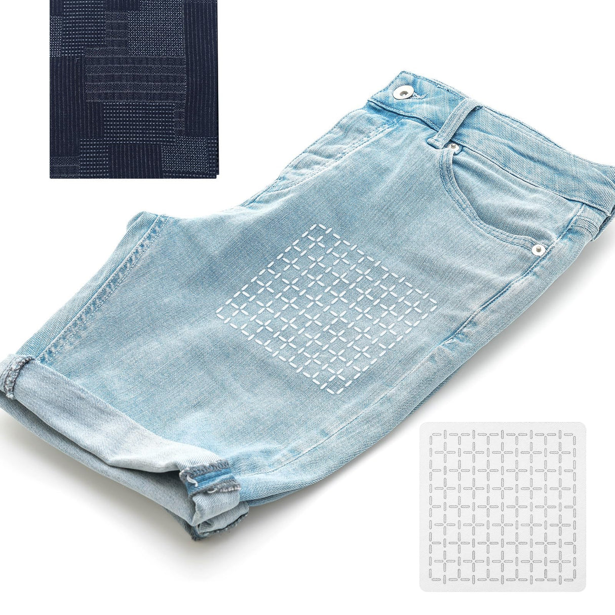 Hahafelt Sashiko Kit Sashiko Thread and Needles Thimble Denim Fabric Water Soluble Japanese Embroidery Kit for Beginners Hand Quilting and Mending, Sewing Supplies Hahafelt