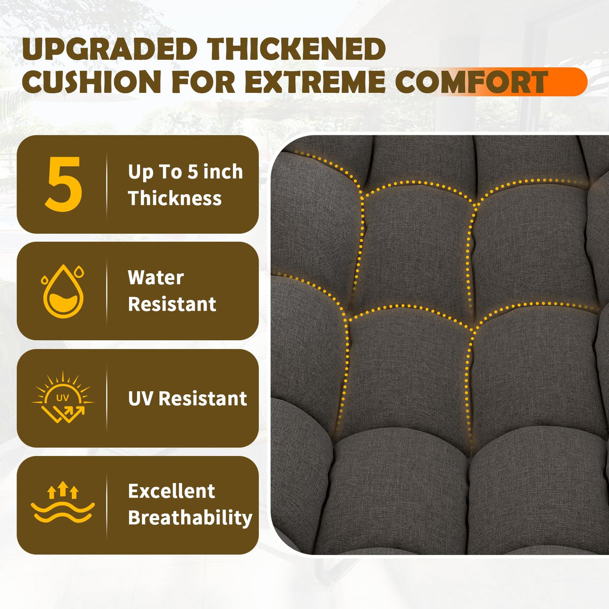 VONZOY Outdoor Rocking Chair, Indoor Papasan Chair, Oversized Egg Rocking Chair with Thick Cushion, Rattan Wicker Rocker Lounge Chair for Bedroom, Living Room, Patio, Garden, Porch (Dark Grey) VONZOY