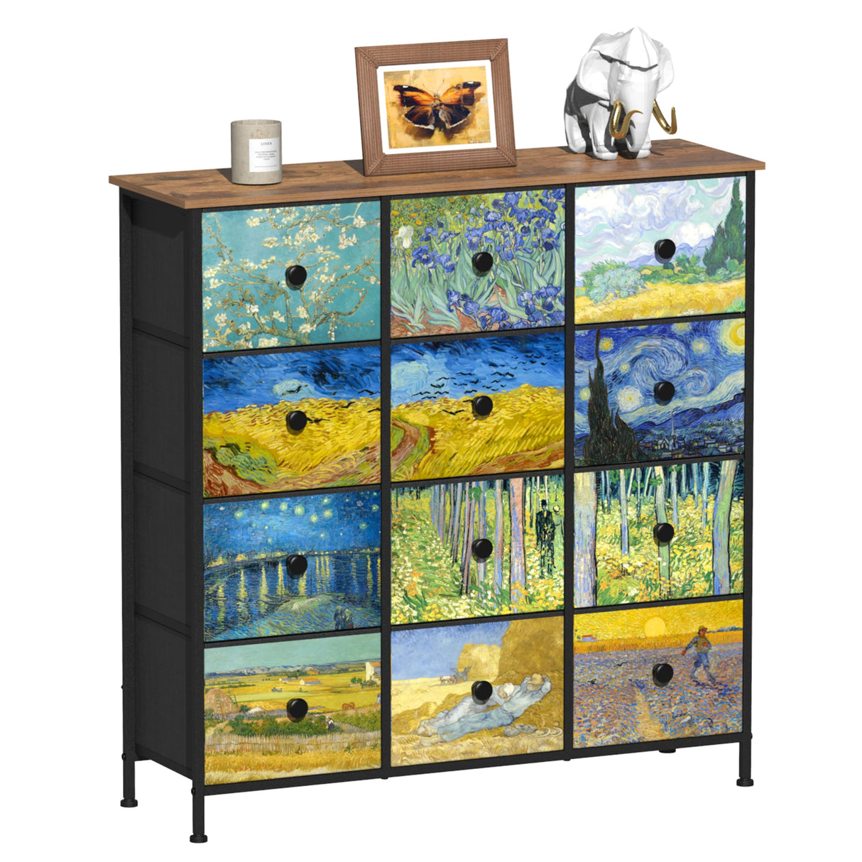 EXOTICA Dresser for Bedroom with 12 Drawers Tall Dresser & Chest of Drawers Fabric Dressers Storage Tower for Living Room Closet Hallway with Wooden Top and Metal Frame EXOTICA