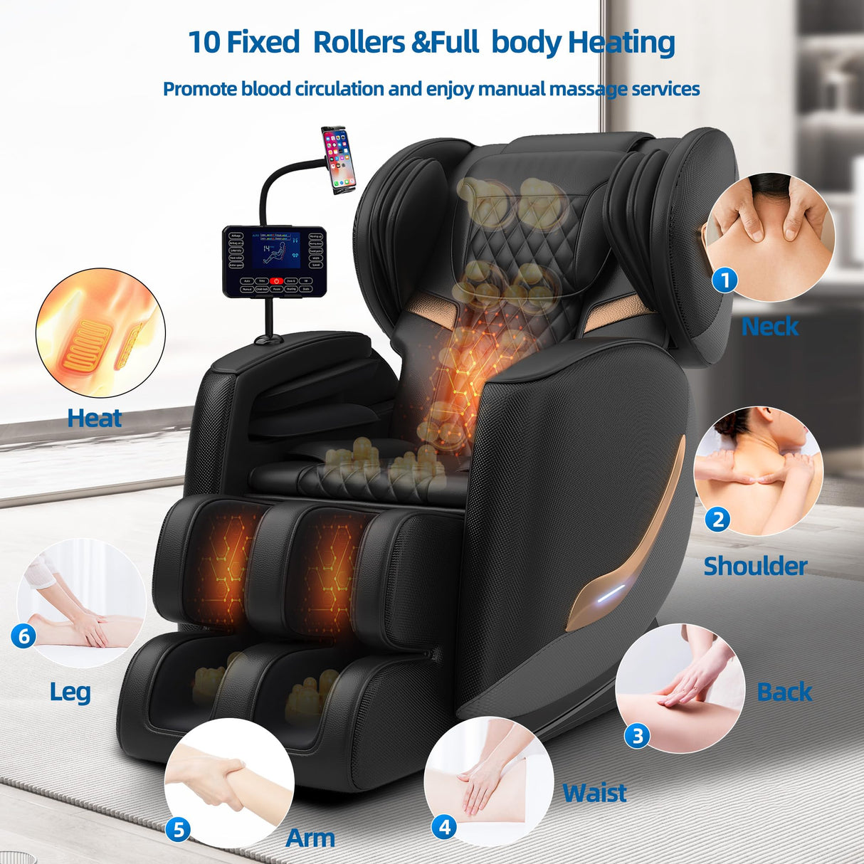Massage Chair Full Body, Zero Gravity Massage Chair 2026 Recliner with 10 Fixed Rollers, 20 Auto Massage Modes, 8 Airbag, Waist and Back Heating, Bluetooth, Touch Screen Controller (Upgraded Black) LetvbRFxy