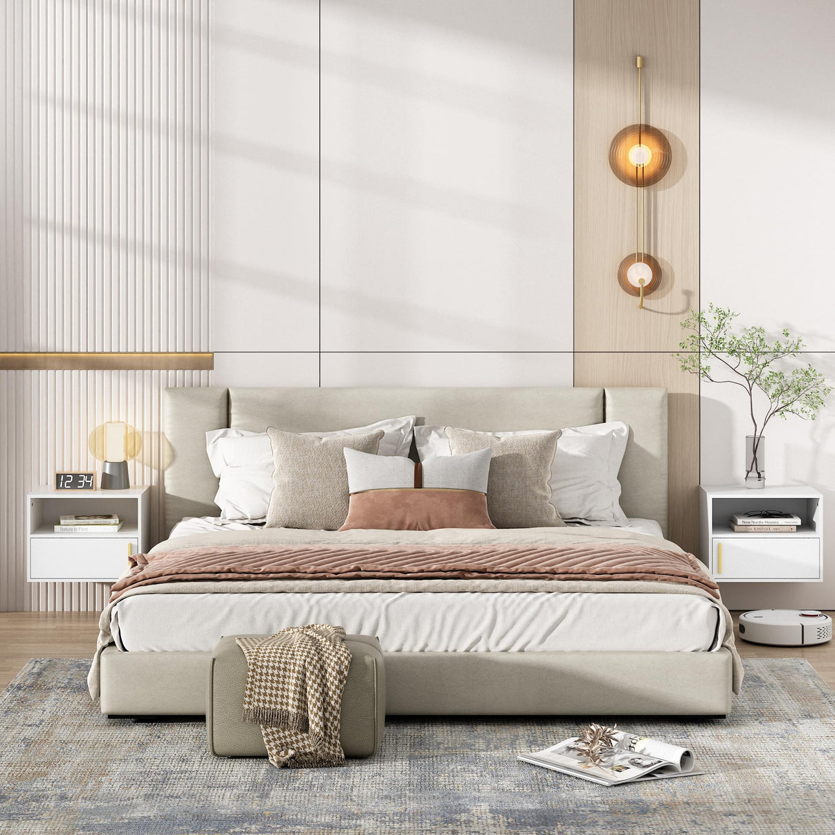 JAXPETY Wall Floating Nightstand Set of 2 Modern Side Table Wall Mounted Shelf with Cabinet Storage for Living Room, Bedroom, Dorm, White JAXPETY