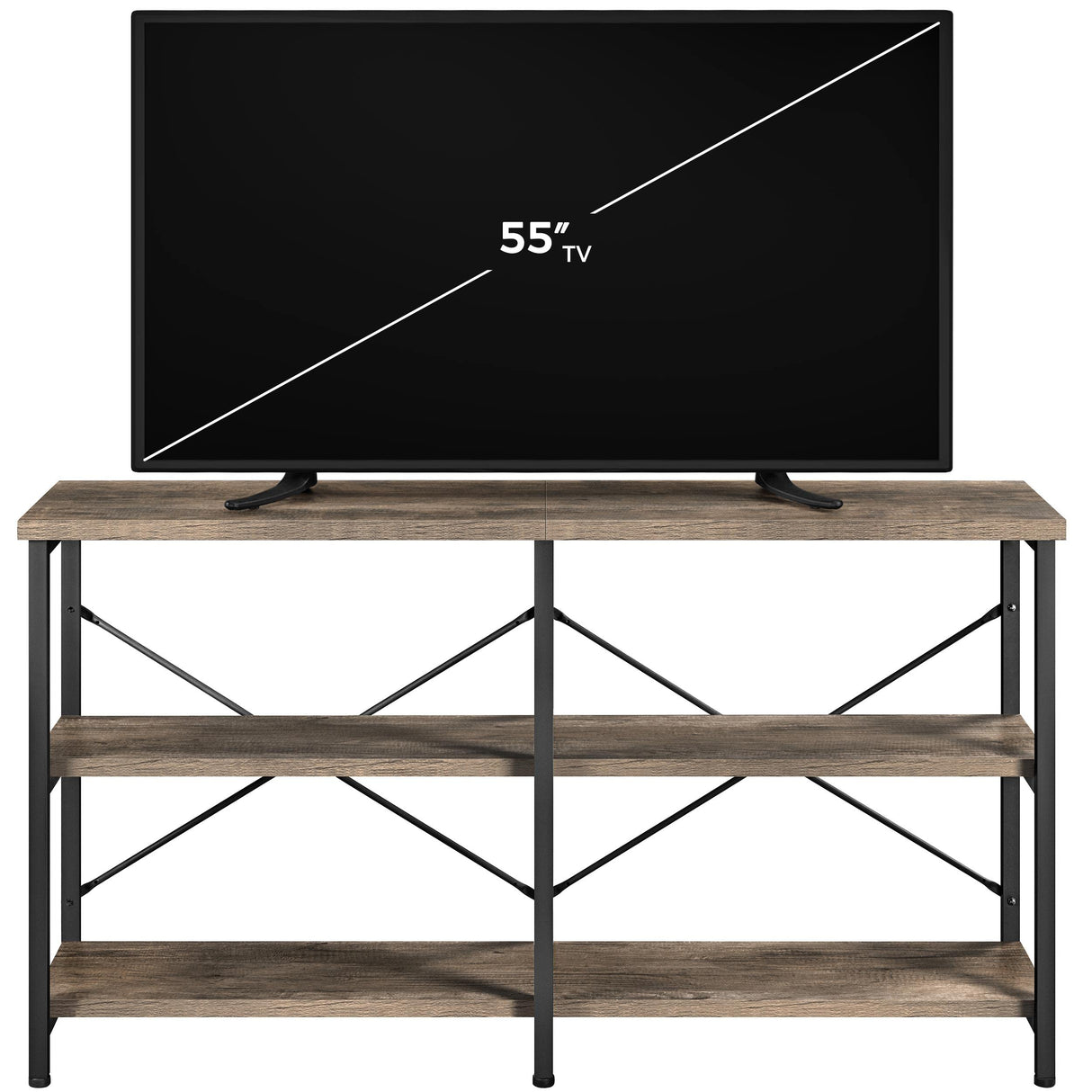 Yaheetech TV Stand for TV up to 65 Inch, 55 Inch Media Console Table with 3-Tier Storage Shelves for Living Room, Entertainment Center with Metal Frame, Taupe Wood Yaheetech