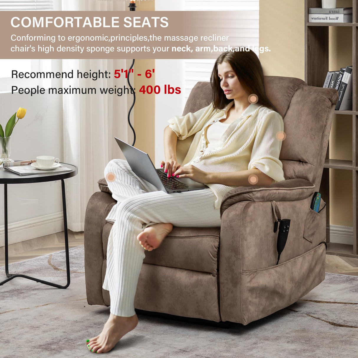FUNECORP Power Lift Recliner Chair Recliners for Elderly,Lay Flat Velvet Tufted Recliner with Heat and Massage,Dual Motor Lounge Recliners for Living Room FUNECORP