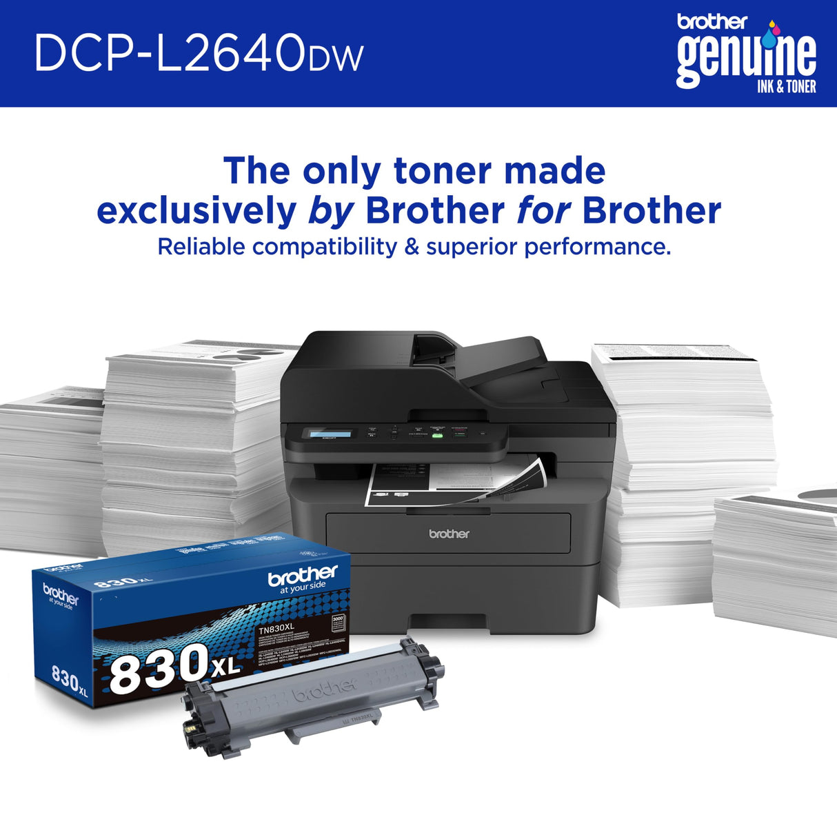 Brother DCP-L2640DW Wireless Compact Monochrome Multi-Function Laser Printer with Copy and Scan, Duplex, Black & White Output | Includes Refresh Subscription Trial(1), (Renewed Premium) Brother