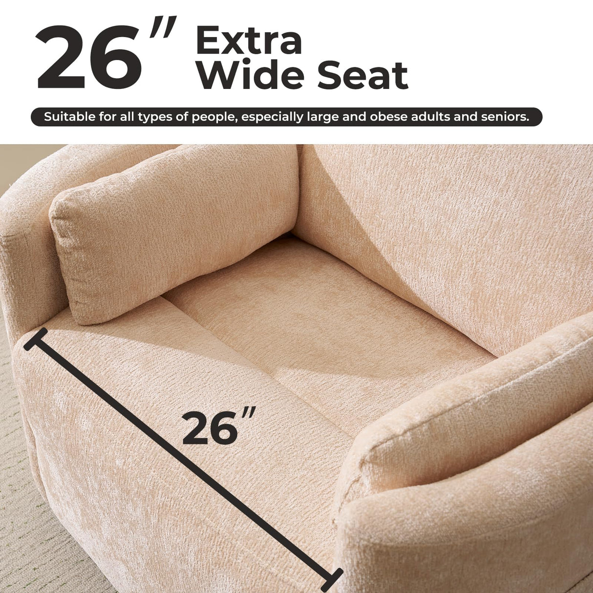 Oversized Swivel Rocker Recliner with Massage and Heat, 26" Swivel Nursery Recliner With Adjustable Headrest, Manual Rocker Recliner Chair with Two Removable Pillows, High Back Barrel Armchair, Beige Rhevoy