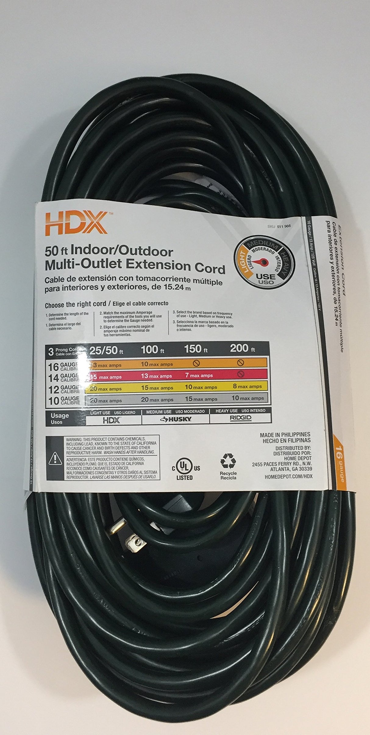 HDX 50 ft Light Duty Extension Cord HDX