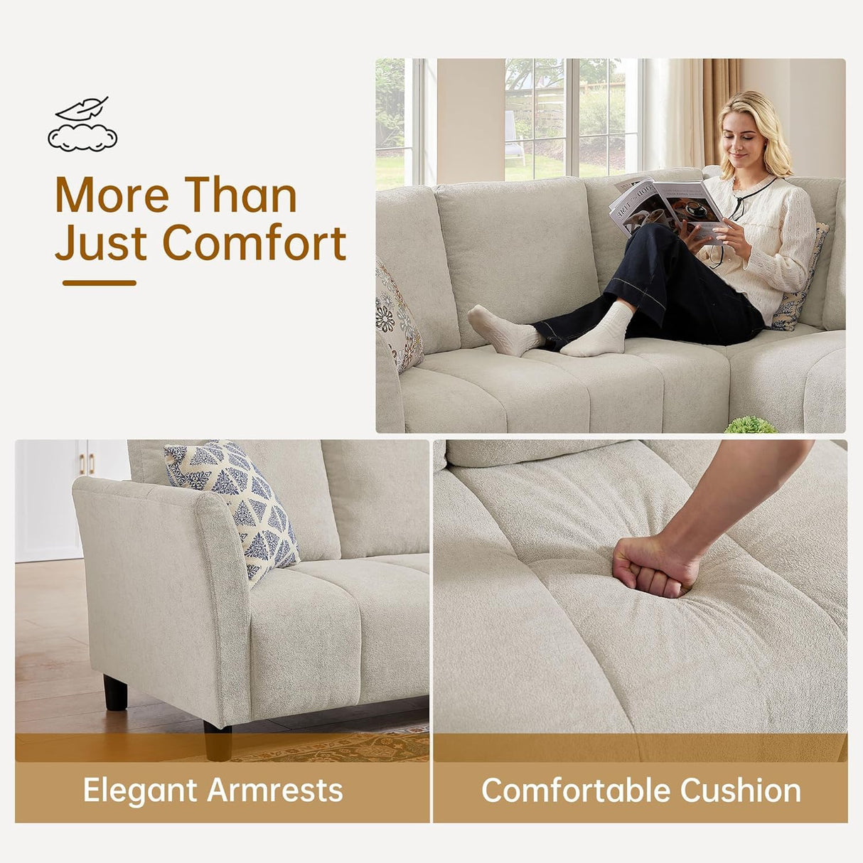 Jarenie Convertible Sectional Sofa Couch, 102" L Shaped Couch with Back Cushions, Modern Upholstered Fabric 6-Seat Reversible Sofa Set for Living Room, Apartment, Office, Beige Jarenie