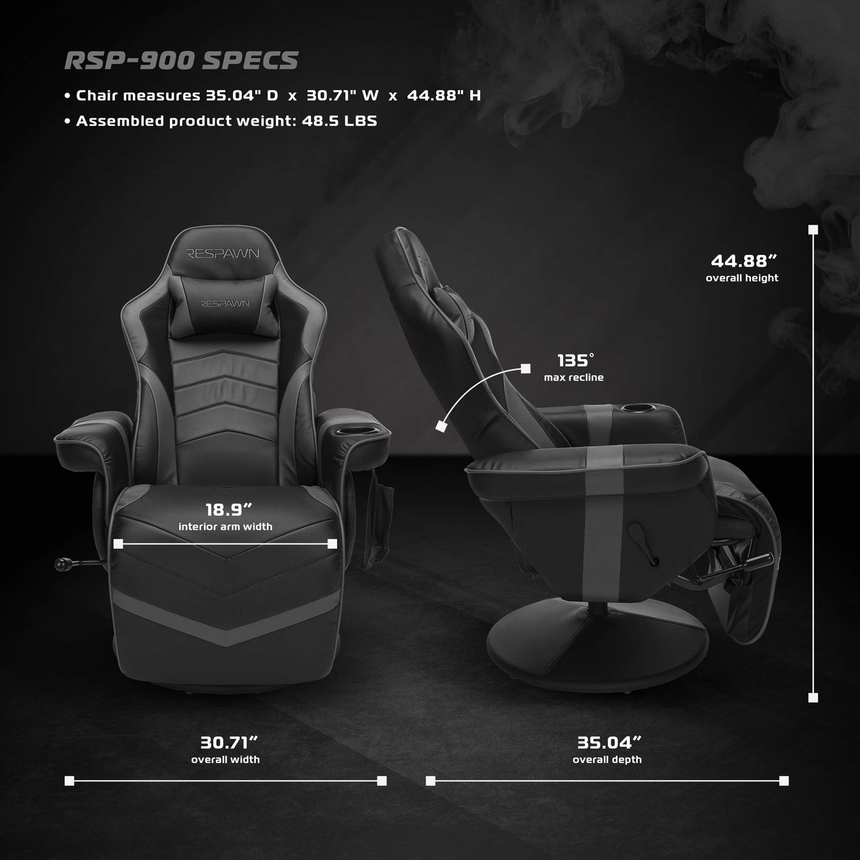 RESPAWN 900 Gaming Recliner - Video Games Console Recliner Chair, Computer Recliner, Adjustable Leg Rest and Recline, Recliner with Cupholder, Reclining Gaming Chair with Footrest - Gray RESPAWN