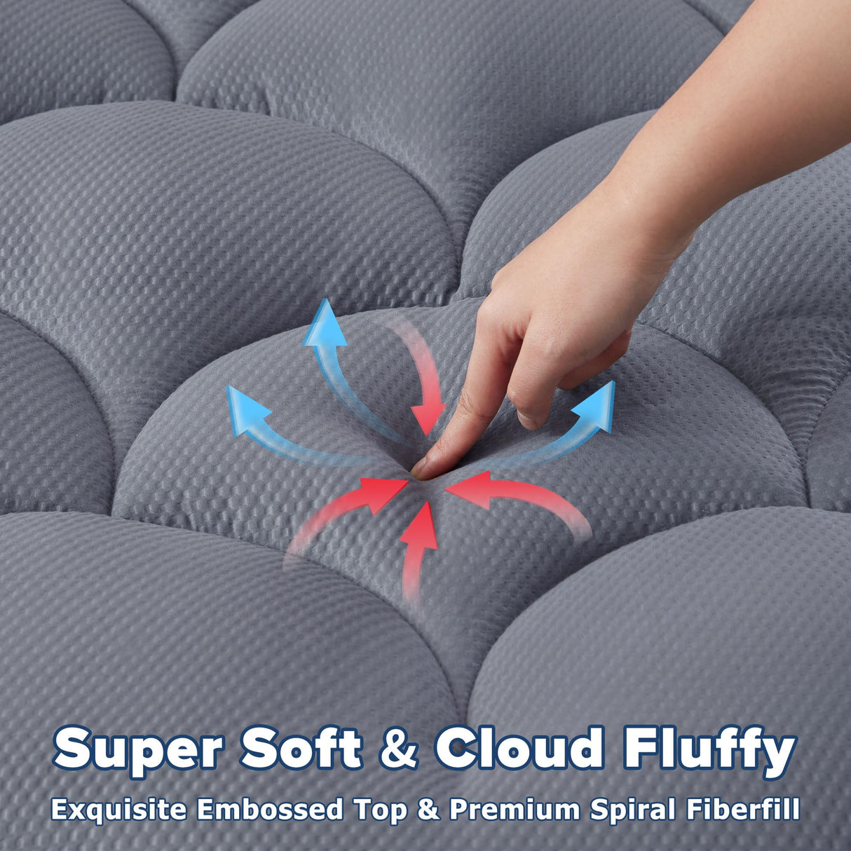 ELVEN HOME Twin Size Mattress Pad for Pain Relief, Pillow Top Cooling Twin Mattress Topper for Single Bed, Thick Fluffy Mattress Protector Cover Quilted Fitted Deep Pocket (39x75 inch, Grey) Elven Home