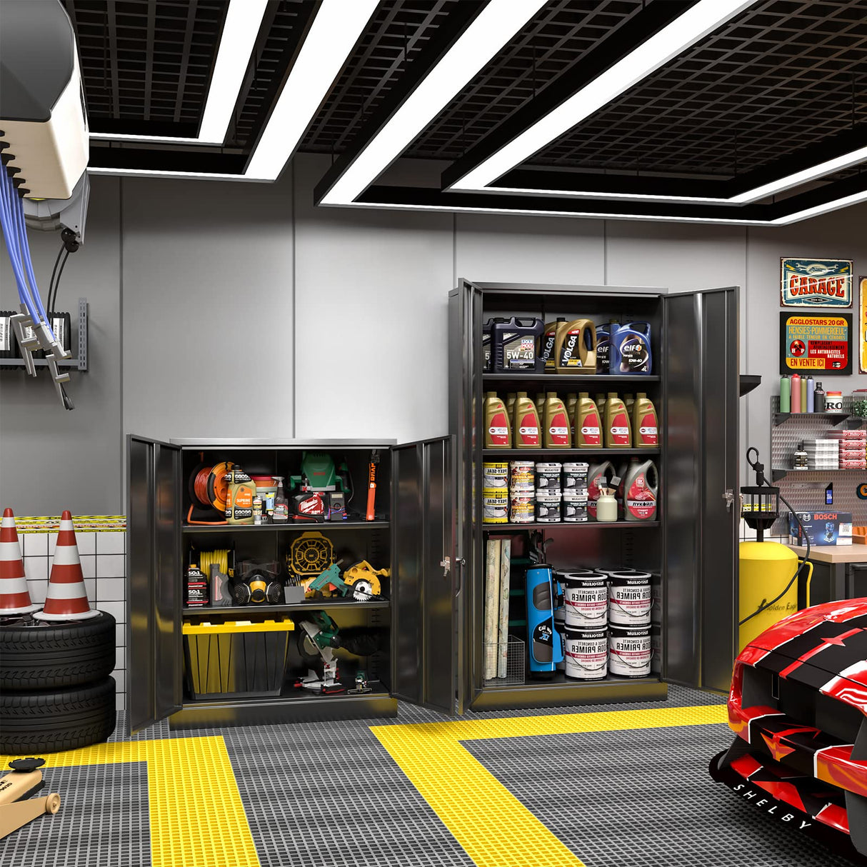 Greenvelly Metal Garage Storage Cabinet, Black 36" Locking Cabinet with 2 Doors and 4 adjustable Shelves, Steel Storage Cabinet with Lock, Locking Metal Filing Cabinet for Home Office, School, Garage Greenvelly