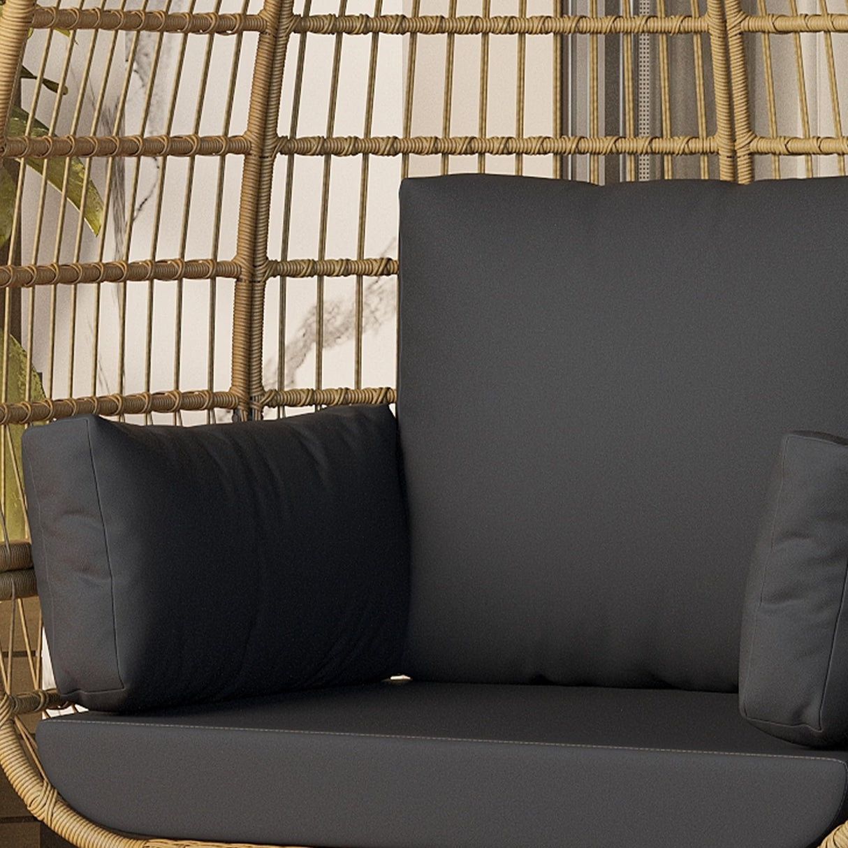 PtioHavn Rattan Egg Chair, Oversized Patio Lounge Chairs with Cushion and Metal Frame Stand, Indoor/Outdoor Egg Basket Chair for Patio, Balcony, Backyard, Living Room - Black PtioHavn