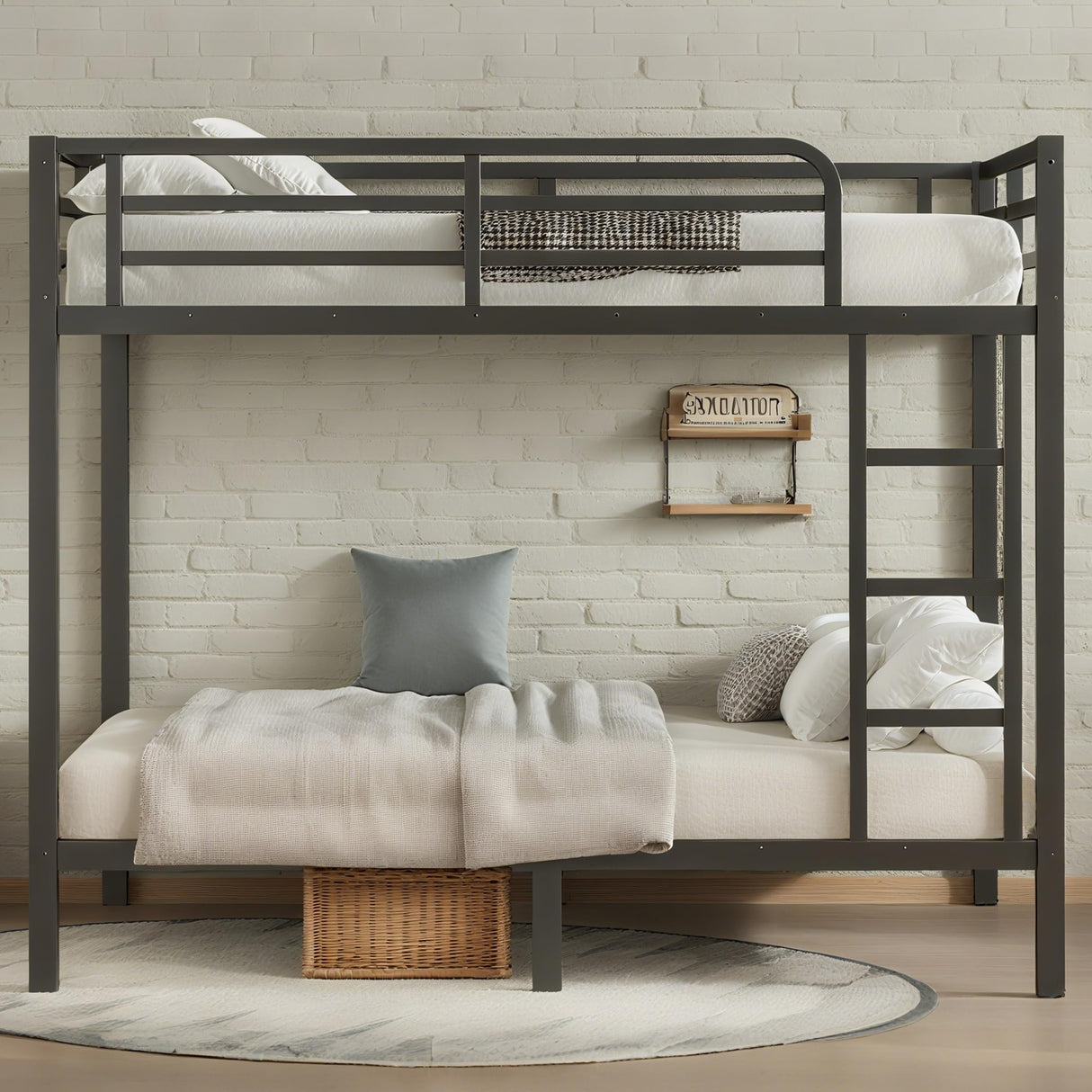 Bellemave Full Over Full Bunk Beds for Adults with Ladder & Full-Length Guardrails, Metal Heavy Duty Full Size Bunk Bed Frame with Sturdy Slats, Noise Free, No Box Spring Needed, Black Bellemave