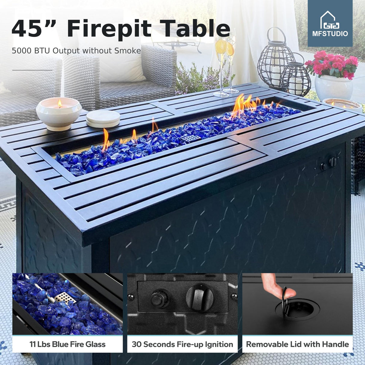MFSTUDIO 6 Pieces Outdoor Patio Furniture Set with Fire Pit Table, Metal Outdoor Sectional Sofa Conversation Set for Backyard,Garden MFSTUDIO