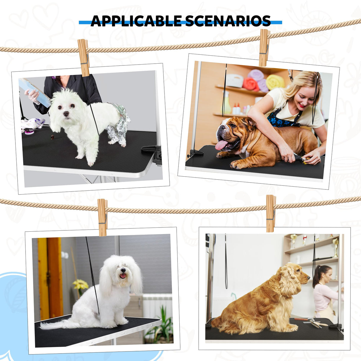 Polar Aurora 46'' Pet Dog Grooming Table,Adjustable Height Heavy Duty Professional Stainless Steel Grooming Table for Dogs at Home for Medium Large Dogs w/H-Shape Arm,2 Nooses,Mesh Tray Polar Aurora