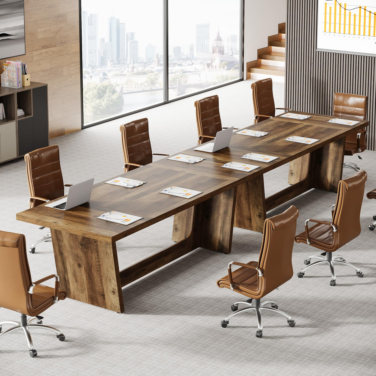 Tribesigns 6FT Conference Table, 71” Rectangular Executive Meeting Table for Office, Large Sturdy Business Desk with Solid Wooden Pedestal, Industrial Seminar Table, Dark Brown Tribesigns