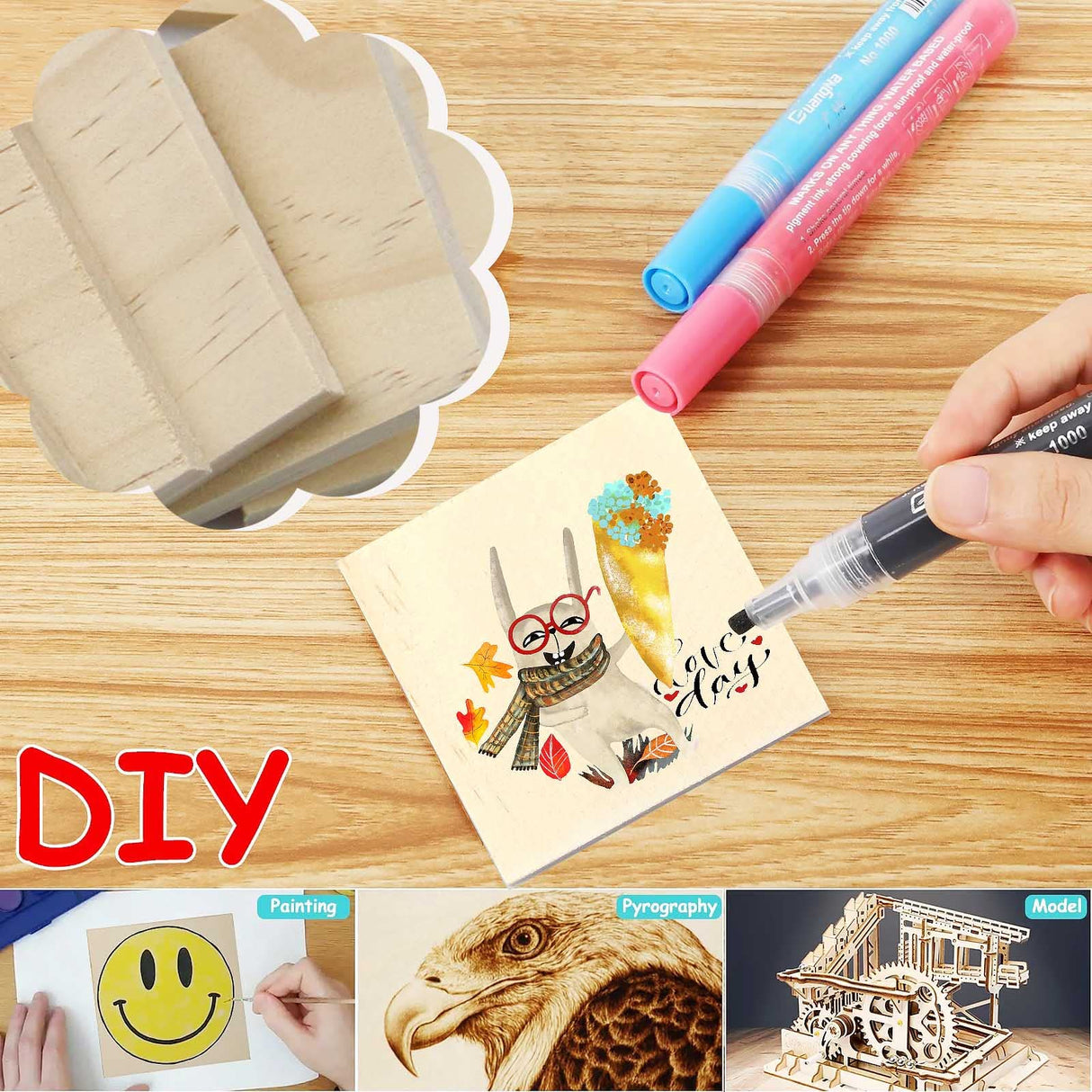 Jyongmer 30PCS Wooden Squares for Crafts, 1/4 Inch Thick Wooden Blocks, Natural Blank Square Blocks Unfinished Wood Blocks for DIY Crafts, Engraving, Wood Burning, Painting (3 x 3 inch) Jyongmer