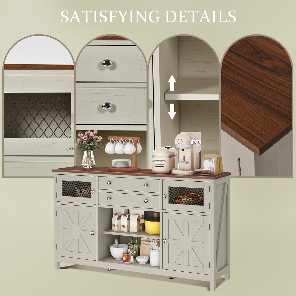 YITAHOME Farmhouse TV Stand for 65/55 Inch Television, Entertainment Center Television Stand with Drawers & Door, 59" Media Console TV Cabinet for Living Room, Antique White YITAHOME